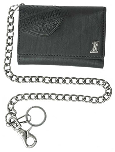 Harley-Davidson Men's Trifold Wallet, Embossed Bar & Shield, Black CR2314L-Black