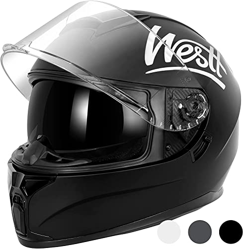 Westt Casco de Motocross para Motocicleta con Doble Visera, Visera Solar, para Hombres y Mujeres, para Turismo, Carreras, Scooter, ciclomotor, Chopper, certificación ECE Dot, Negro, XL (59-60 cm)