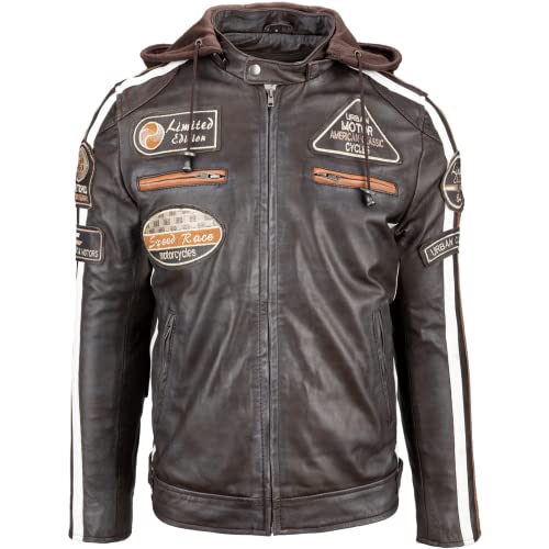 Chaqueta Moto Hombre en Cuero 58 Gents | Cazadora de Moto de Piel de Cordero | Armadura Removible para Espalda, Hombros y Codos Aprobada por la CE | Marrón | 4XL