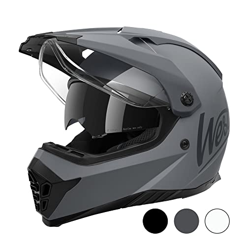 Westt Casco de Motocross MTB Casco de Moto Integral Cross Moto Enduro Quad con Doble Visera Visera Solar para Hombres Mujeres, Certificado ECE Dot, Gris, XL (61-62 cm)