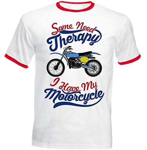 Teesandengines Bultaco pursang mkii 370 Motorcycle Therapy T-Shirt de Hombre con Bordes Rojos Size Medium