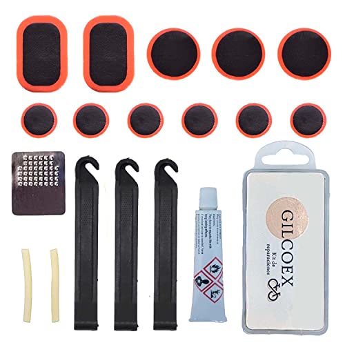 Parches Bicicleta- Kit repara pinchazos Bicicleta - Parches con Pegamento bicis - Estuche antipinchazos Completo - Apto para Todo Tipo de bicis