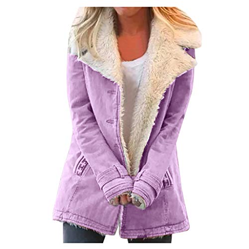 SHOBDW Abrigo Mujer Invierno Liquidación Venta Rebajas Vintage Chaqueta Larga de Invierno para Mujer Parka con Forro Polar y Solapa Slim Fit Casuales Talla Grande Abrigo(Morado,S)