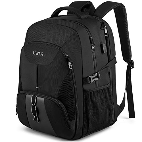 LIWAG Mochila Hombre Grande 50L Portatil 17 Pulgadas Impermeable Antirrobo Ordenador con Puerto USB Bolsa para Negocio Trabajo Diario Viaje Escolares - Negro