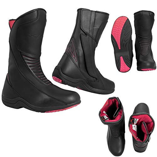 Botas de piel transpirable homologadas para moto de mujer Touring Urban Custom Lady impermeable negro 39