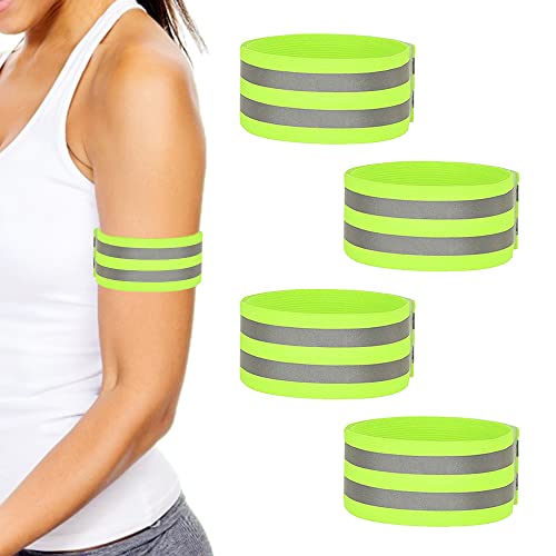 Set de 4 Cinta Brazalete Reflectante Seguridad Banda Reflectante Fluorescentes Elástica Pulsera Reflectante de Running Autoadhesivos Andar Cinta Alta Visibilidad para Exteriores Para Montar,Correr