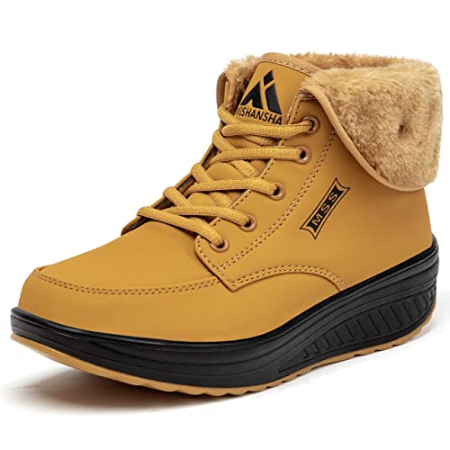 SAGUARO® Invierno Mujer Botas de Nieve Cuero Calientes Fur Botines Plataforma Bota Boots Ocasional Impermeable Anti Deslizante Zapatos, Amarillo 38