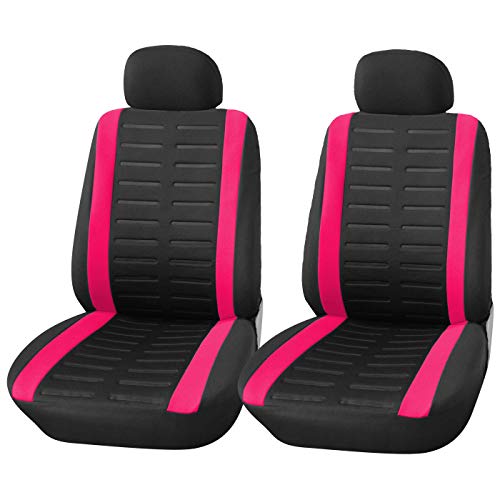 Upgrade4cars Fundas Asientos Delanteros Coche Universales Negro Rosa | Protector de Asiento Delantero para Conductor y Copiloto | Accesorios Interior para Mujer y Hombre