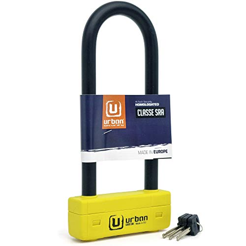 urban UR85250Y Candado Antirrobo U Alta Seguridad homologado Sra, Doble Cierre ø18, Made in EU, Amarillo, 85x250 mm