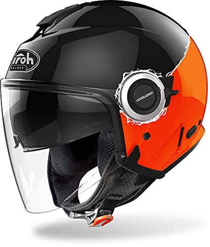 Airoh HEF32 Casco Helios Fluo Black/Orange Gloss S, Hombre, Negro/Naranja Brillante, Small