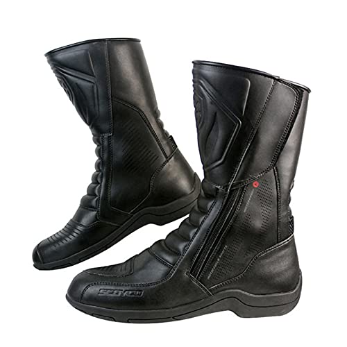 Botas de Moto Impermeables para Hombre Zapatos Blindados de Moto Antideslizantes Botas Touring de Carreras de Cuero Negro,Black-43