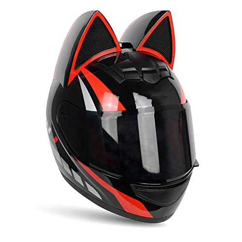 Casco de Moto Orejas Gato Extraíbles Cómodo Forro Totalmente Extraíble Orificios Ventilación Fácil Desmontaje de la Lente Hebilla Rápida ECE para Unisex Adultos(54-62cm)