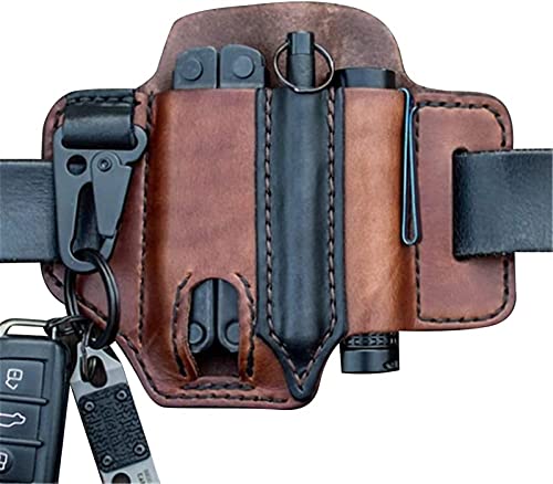 Edc Cinturón Organizador, Bucle De Cuero Táctico Con Soporte Para Llaves Cintura Multiherramienta Pocket Organizer Funda De Bolsillo Bolsa Funda Para Linterna Para Herramientas (Color : Brown)