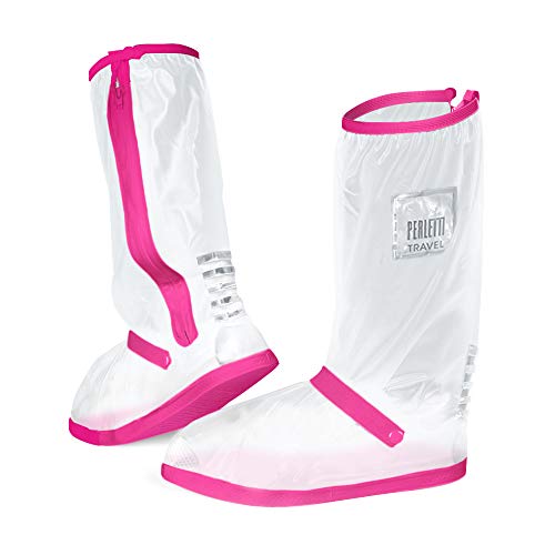 PERLETTI Cubre Zapatos Impermeable Lluvia Hombre Mujer - Cubrezapatos Protector de Zapatillas Impermeables Transparente - Cubre Calzado Cubrebotas PVC Anti Barro Reutilizables (XS 33/35, Fuchsia)