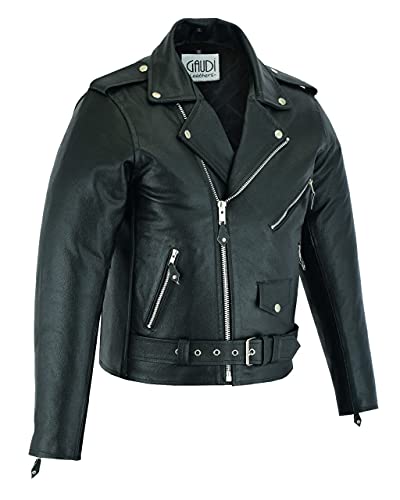 Gaudi-Leathers Brando - Chaqueta de piel para hombre, chaqueta de motero, color negro, Negro , XL