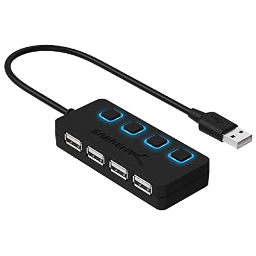 SABRENT Hub USB 2.0 de 4 Puertos USB con interruptores de alimentación Individuales y LED para PS5, Xbox, PC, Ordenador portátil, Gaming [HB-UMLS]