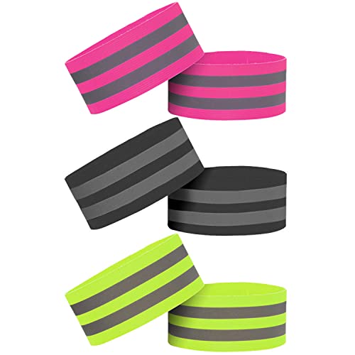 PFLYPF 6 correas reflectantes, brazaletes de alta visibilidad, puños elásticos/correas para el tobillo, adecuadas para equipos de seguridad para actividades matutinas o vespertinas(verde, negro, rosa)