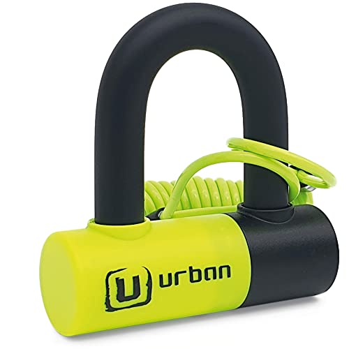 Urban UR59 Candado Antirrobo Moto Disco Mini U 14 mm, Doble Cierre, Acero Endurecido, Medidas universales, Incluye Cable Recordatorio