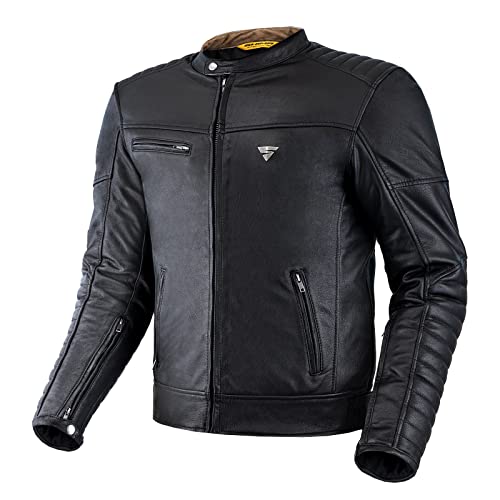 Shima WINCHESTER 2.0 Chaqueta Moto Hombre | Cazadora moto hombre de cuero clásico con CE espalda, hombros, codos protecciones, reforzado costuras dobles (Negro, L)