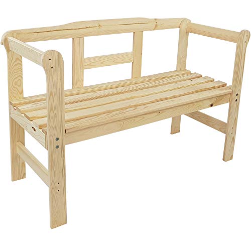 SunDeluxe Banco De Jardín ''Basic'' 115 x 45 x 75 cm - Banco De Madera De Pino De 2 Plazas - con Reposabrazos - para Terraza, Jardín o Interiores, Color:Natural