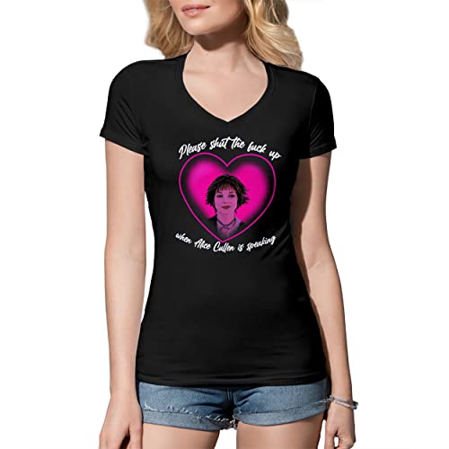 Please Shut The Fuck up When Alice Cullen Speaking Camisa Negra De Cuello En V para Mujer Size L