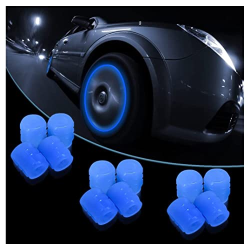 Tapa Fluorescente de Válvula de Neumático de Coche, 12 Piezas de Válvula Brillante de Neumático de Coche, Tapa Brillante de Neumático, Accesorio Universal para Coches, Camiones, SUV, Motos (Azul)