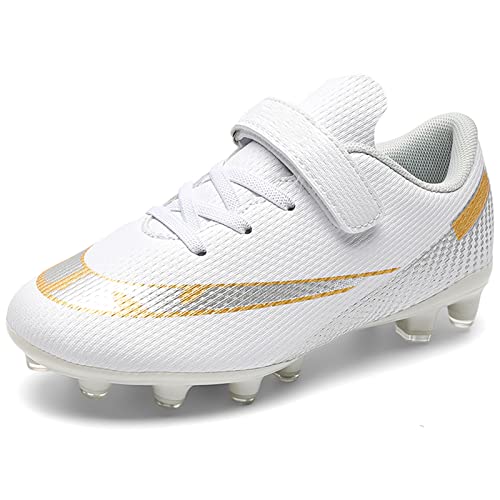 ASOCO DREAM Zapatillas de Fútbol Niño Calzado de Fútbol Spike Aire Libre Zapatos de Deporte Adolescentes Atletismo Training Botas de Fútbol,Blanco,35 EU