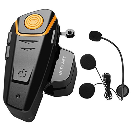 BETOWEY 1x BT S2 Intercomunicador Casco Moto, Bluetooth Headset Motorcycle Intercom Manos Libres Moto Auriculare (Paquete 1, Micrófono Duro)