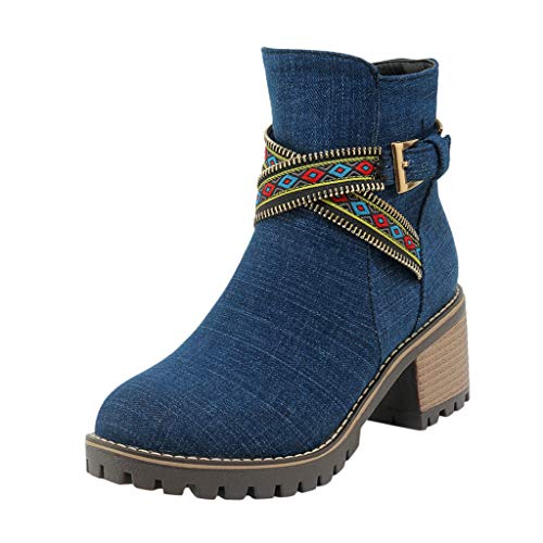 Yowablo - Botas para mujer, estilo vaquero con cremallera azul 42 ES