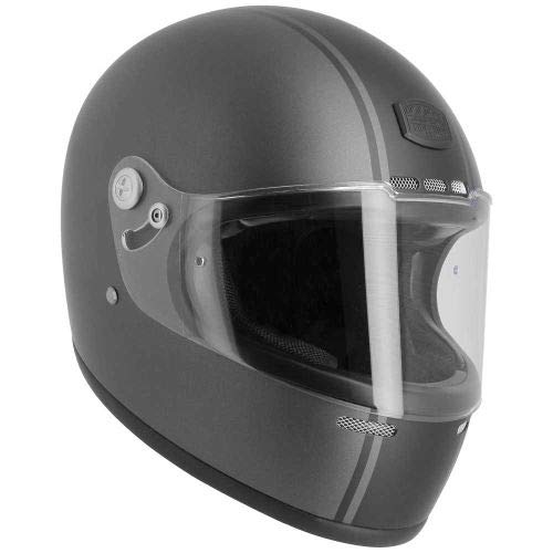 Astone Helmets - Casque intégral Vintage GT Rétro - Casque ultra-léger au look rétro - Casque vintage homologué en fibre de verre et alcantara - Matt grey/Black stripes L