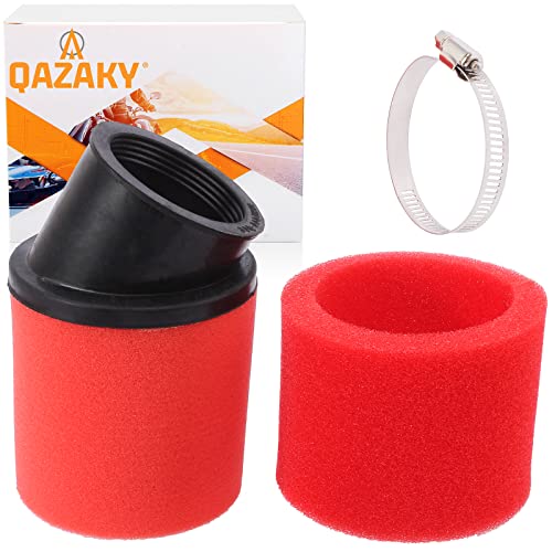 QAZAKY Universal 42mm Limpiador de filtro de aire de rendimiento de doble espuma en ángulo rojo 125cc 150cc 200cc 250cc GY6 Motocicleta ATV Scooter Quad Go Kart Ciclomotor Yamaha PZ24 41mm 43mm 1.65