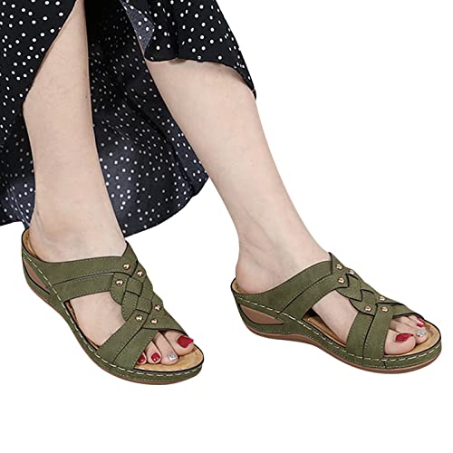 Sandalias Cuñas Mujer Zapatilla Enhebrada Estilo Romano Semi Trailer Sandalias Punta Abierta Pie Ancho Sandalias de Playa Antideslizante Claqueta Mujer Verano