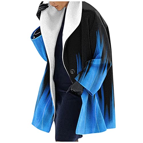 SHOBDW Liquidación Venta Abrigo Parkas de Lana Cárdigan Invierno Vintage Forro Polar Degradado Solapa Manga Larga Outerwear Talla Grande con Botones Jacket Caliente Chaqueta (Azul,XL)