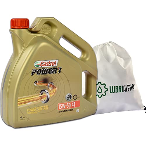 Aceite motor 4 tempi 15w50 lubricante Castrol Power1 4T 15W-50 con bolsa multiusos 4lt