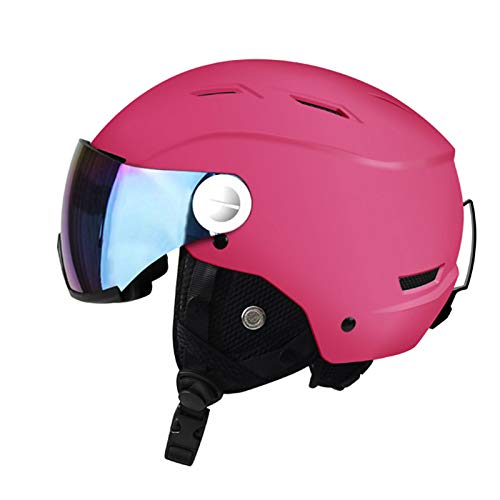 JFF Casco De Esquí Hombres Mujeres Casco De Deportes De Nieve Casco De Snowboard con Máscara De Nieve Desmontable Antivaho Gafas Integradas Esquí Snowboard,Rosado,M