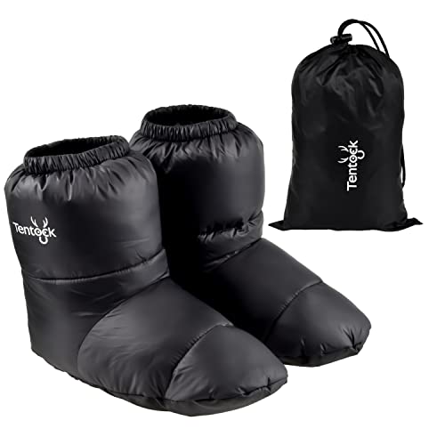 Tentock Ultraligero Botas de Plumón Impermeable Calcetines de Plumas de Ganso Antideslizante Zapatillas de Camping Guantes Térmicos de Invierno al Aire Libre para Esquí Snowboard Interior (L)