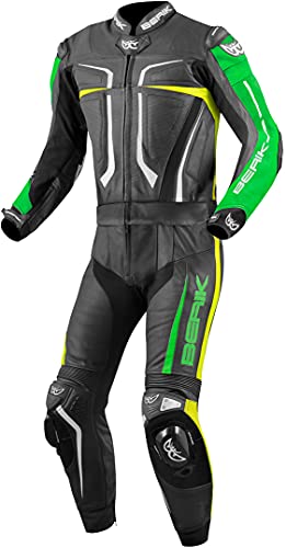 Berik Flumatic EVO Traje de Cuero de Motocicleta de Dos Piezas (Black/Fluo Yellow/Green,52)