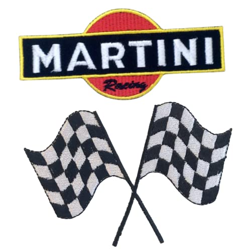 Martini Motor Racing Cars Bikes Track Ondeando Banderas a cuadros Biker Rider Ropa Decoración Divertida Jeans Chaqueta Ropa Insignia Planchar Para Coser Bordado Parche Aplique