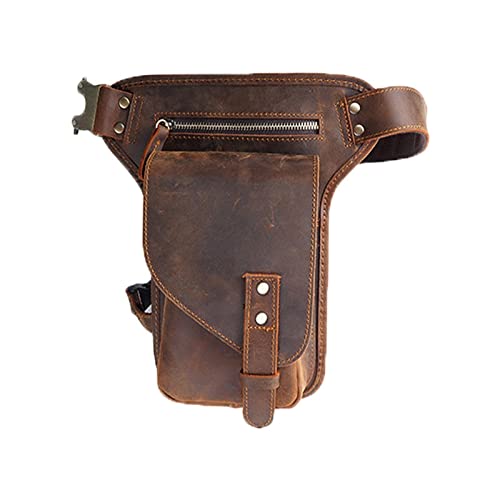 Suvoika Pernera Moto,Bolsa Pierna Moto Moto Retro de Cuero Hombro-Sling-Sling-Bolso Multifunción for Hombre Montar a Caballo Grande Cantidad Fanny Bella de Pierna (Color : Brown)