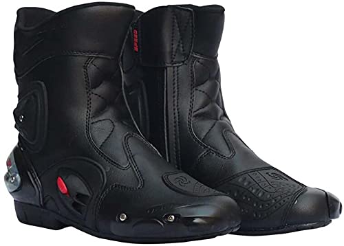 FGDFGDG Botas de Motocicleta, Botas blindadas de Motocicleta para Hombres Zapatos de Motocicleta Antideslizante de Tobillo Alto, Zapatos de Bota de Crucero Impermeables Deportes de Carreras,Negro,41