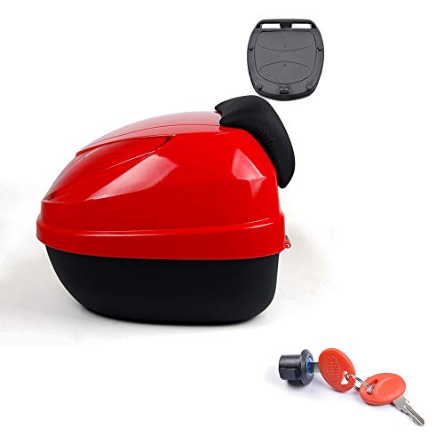 YMhbx 30L Baúl de Moto Motocicleta Maletero Scooter Maleta Casco topcase Equipaje Universal con Respaldo Suave,Quick Release,Plata/Rojo