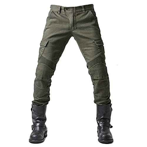 Atack-B Pantalones De Motociclista Hombres Para Pantalones De Carreras De Motocross con Pantalones Anti Caída,Jeans De Moto, 4 X Equipo De Protección (Ejercito verde,XL) Lql-000302