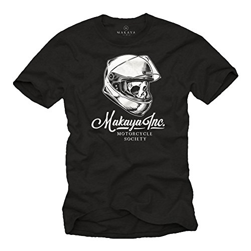 MAKAYA Camiseta Calavera con Casco Moto - Motorcycle Society - Accesorios Motocross Negro XL