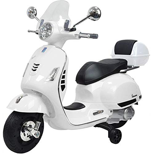 Moto eléctrica para niños Vespa Piaggio GTS con baúl 12 V blanco