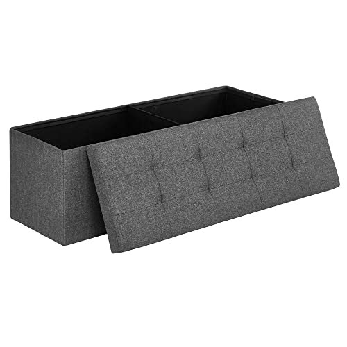 SONGMICS Puff Almancenaje, Banco Almacenaje, Taburete con Reposapiés, Banco de Dormitorio con Almacenamiento, 38 x 110 x 38 cm, para Sala de Estar, Dormitorio, Gris Oscuro LSF77K