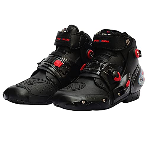 Calzado de Moto Hombre Impermeable Antideslizante Moto Botines Cortos Zapatos de Motocross de Cuero Botas Blindadas Off Road Racing Sports Touring,Black-8UK