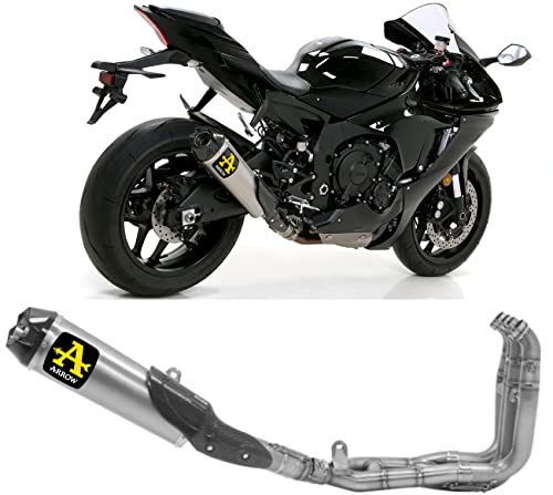 arrow tubo de escape completo competition evo 2 works full titanio fondo carby conector titanio/colector titanio compatible con yamaha yzf r1 2022 2023 mototopgun