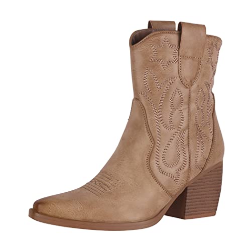 Elara Botines Mujer Botas de Vaquero Chunkyrayan DE326P Khaki PU-39