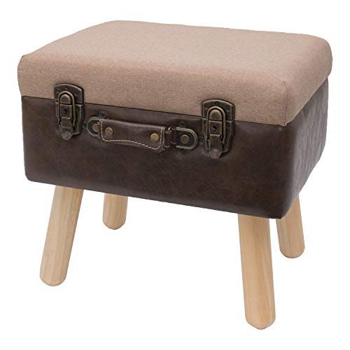 HMF Taburete de madera de estilo vintage con espacio de almacenamiento, 40 x 32 x 39 cm, marrón, clásico