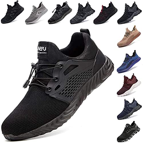 Zapatos De Seguridad para Hombre con Puntera De Acero Mujer Calzado De Trabajo Zapatos De Deportivos Transpirables Construcción Botas Trekking Negro Azul Gris Verde Rosa 36-48 EU Negro 43